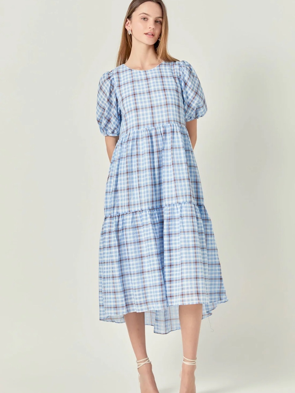 English Factory Check Tiered Midi Dress
